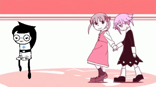 A Black And White Cartoon Of A Girl Holding Hands With Another Girl GIF