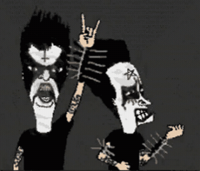 A Black And White Cartoon Of A Man Giving The Horns Sign GIF
