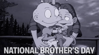 A Black And White Cartoon Of A Man Holding A Baby With The Words `` National Brother 'S Day '' Written Above Them . GIF