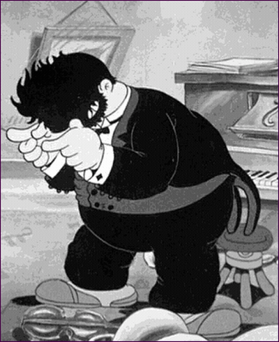 A Black And White Cartoon Of A Man In A Tuxedo Kneeling Down GIF