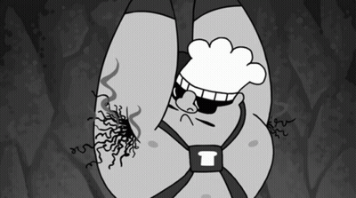 A Black And White Cartoon Of A Man With A Chef Hat On GIF