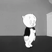 A Black And White Cartoon Of A Pig Wearing A Suit And Bow Tie GIF