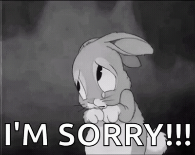 A Black And White Cartoon Of A Sad Bunny Rabbit Saying `` I 'M Sorry '' . GIF