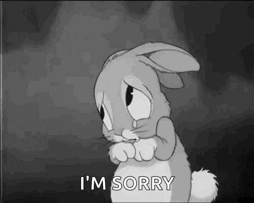 A Black And White Cartoon Of A Sad Bunny Rabbit Saying I 'M Sorry . GIF