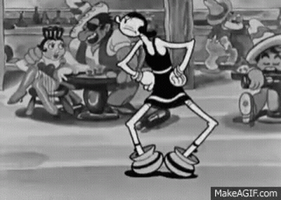 A Black And White Cartoon Of A Woman Dancing With Dumbbells On Her Legs . GIF