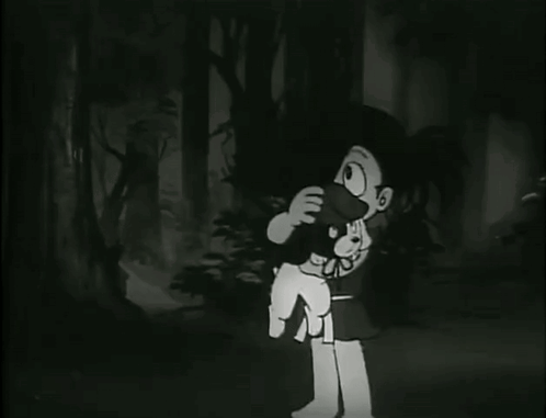 A Black And White Cartoon Of A Woman Holding A Baby In Her Arms GIF