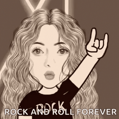 A Black And White Cartoon Of A Woman Making A Rock And Roll Sign . GIF