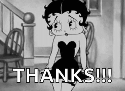 A Black And White Cartoon Of Betty Boop Saying " Thanks " GIF