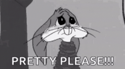 A Black And White Cartoon Of Bugs Bunny Crying With The Words `` Pretty Please '' Written Below Him . GIF