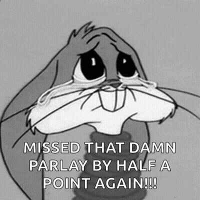 A Black And White Cartoon Of Bugs Bunny With The Caption " Missed That Damn Parlay By Half A Point Again " GIF