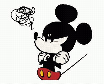 A Black And White Cartoon Of Mickey Mouse With His Arms Crossed And A Swirl In His Head . GIF
