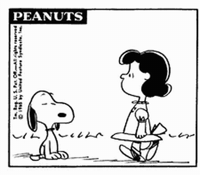 A Black And White Cartoon Of Snoopy And Lucy From The Peanuts Comic Strip GIF