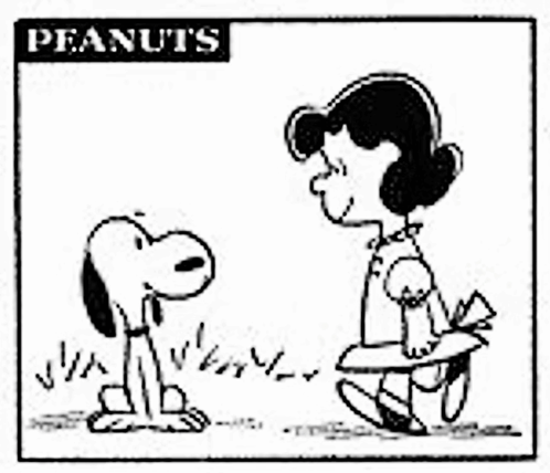 A Black And White Cartoon Of Snoopy And Lucy Petting Each Other . GIF
