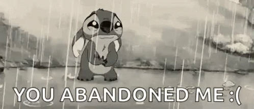 A Black And White Cartoon Of Stitch Crying In The Rain With The Words `` You Abandoned Me '' . GIF