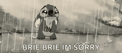 A Black And White Cartoon Of Stitch Standing In The Rain . GIF