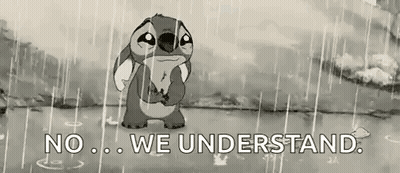 A Black And White Cartoon Of Stitch Standing In The Rain . GIF