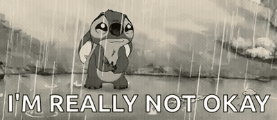A Black And White Cartoon Of Stitch Standing In The Rain . GIF