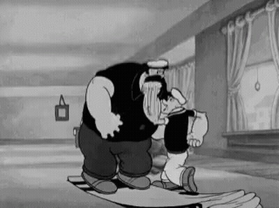 A Black And White Cartoon Of Two Men Standing Next To Each Other On A Rug . GIF