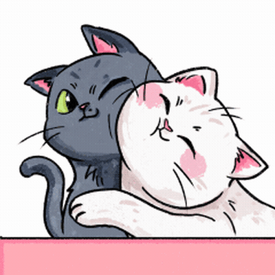 A Black And White Cat Hugging Each Other On A Pink Surface GIF