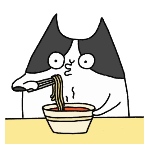 A Black And White Cat Is Eating Ramen With Chopsticks Sticker