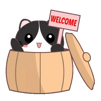 A Black And White Cat Is Holding A Welcome Sign Sticker