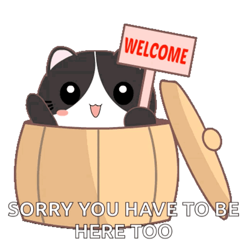 A Black And White Cat Is Holding A Welcome Sign GIF