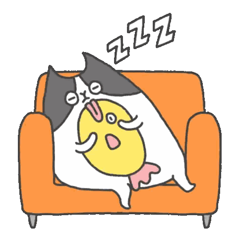A Black And White Cat Is Laying On An Orange Couch With Zzz Written On It Sticker