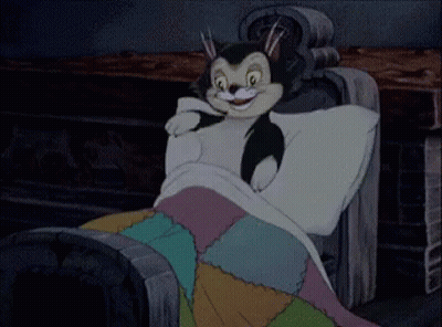 A Black And White Cat Is Sleeping In A Bed With A Colorful Blanket . GIF