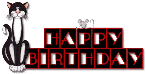 A Black And White Cat Sits Next To A Happy Birthday Sign With A Mouse On It Sticker