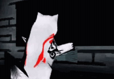 A Black And White Cat With Blood On Its Face Is Dancing In Front Of A Blackboard . GIF