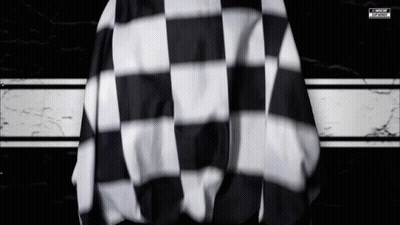 A Black And White Checkered Flag With A Nascar Logo On The Bottom GIF