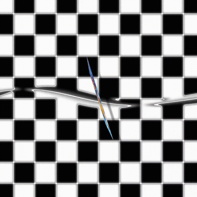 A Black And White Checkered Pattern With A Rainbow Colored Arrow In The Middle GIF