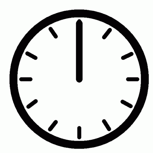 A Black And White Clock On A White Background Shows The Time As Almost 5:00 GIF