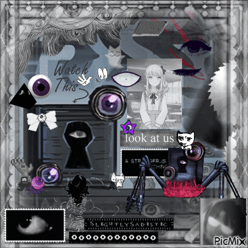 A Black And White Collage With The Words " Look At Us " GIF