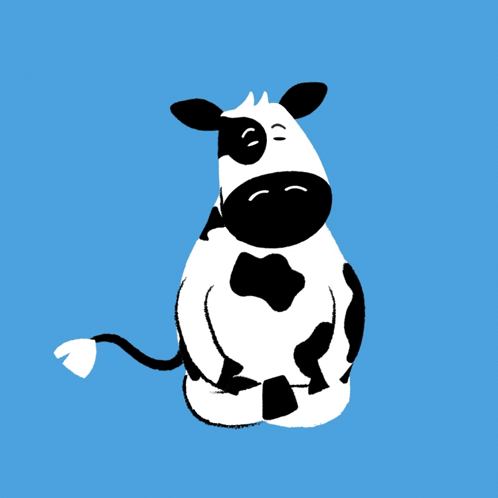 A Black And White Cow Is Sitting On A Blue Surface GIF