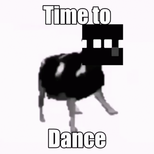 A Black And White Cow With The Words Time To Dance Written Above It GIF