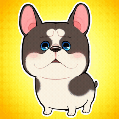 A Black And White Dog With Blue Eyes Is Sitting On A Yellow Background GIF