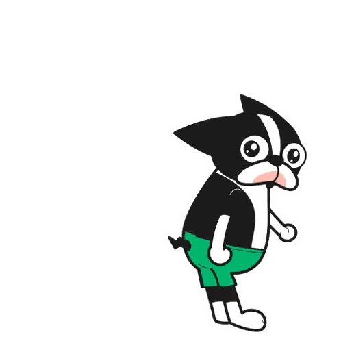 A Black And White Dog With Green Shorts And The Words Good Morning Behind It Sticker