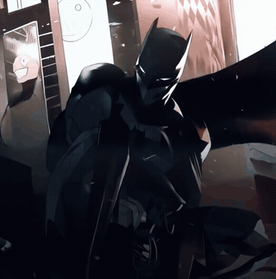 A Black And White Drawing Of A Batman Standing In A Room GIF