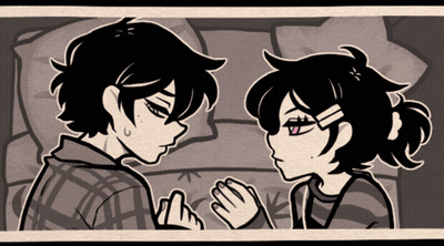 A Black And White Drawing Of A Boy And Girl GIF