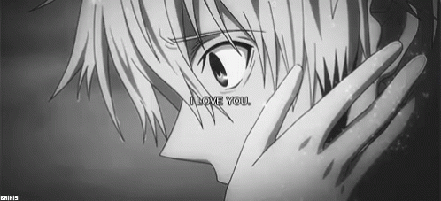 A Black And White Drawing Of A Boy Covering His Face With His Hand And The Words `` I Love You '' . GIF