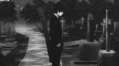 A Black And White Drawing Of A Boy Crying In The Rain . GIF