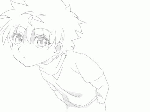 A Black And White Drawing Of A Boy Giving A Peace Sign With A Girl In The Background GIF