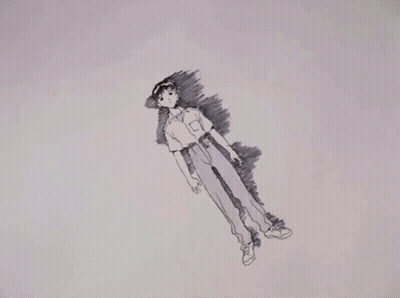 A Black And White Drawing Of A Boy Laying On His Back GIF