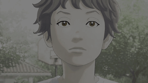 A Black And White Drawing Of A Boy 'S Face With A Basketball Hoop In The Background GIF
