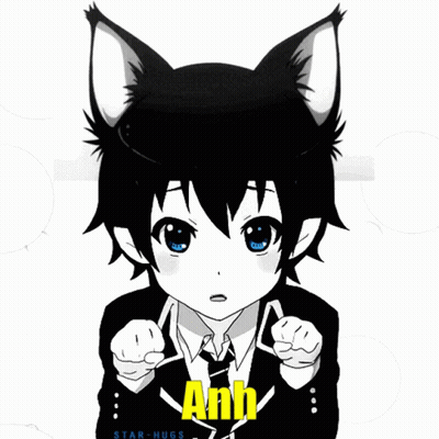 A Black And White Drawing Of A Boy With A Cat Ear And The Name Anh GIF