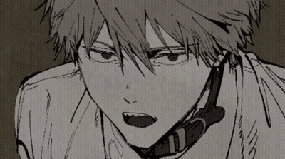 A Black And White Drawing Of A Boy With A Collar Around His Neck GIF