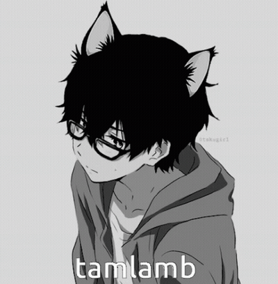 A Black And White Drawing Of A Boy With Cat Ears And The Word Tamlamb On The Bottom GIF