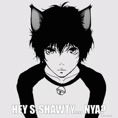 A Black And White Drawing Of A Boy With Cat Ears And The Words Hey S-Shawty Nya GIF