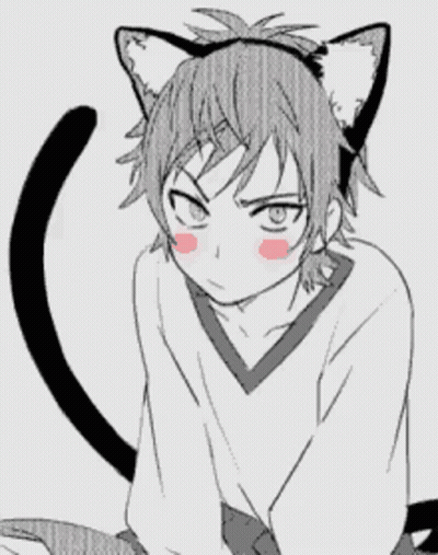A Black And White Drawing Of A Boy With Cat Ears On His Head GIF